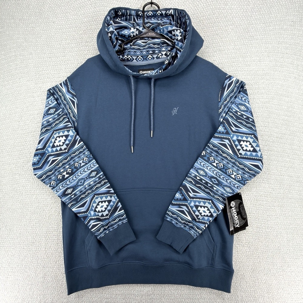 Hooey Summit Hoodie Sweatshirt Mens Medium Blue Aztec Pullover Western Outdoor